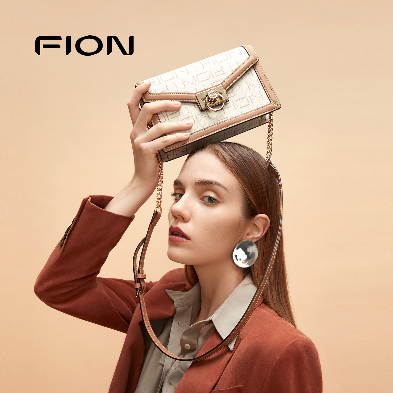 Fion/菲安妮老花小方包 2023新款女包包高級感精致簡約單肩斜挎包_FION菲安妮旗艦店_箱包皮具/熱銷女包/男包