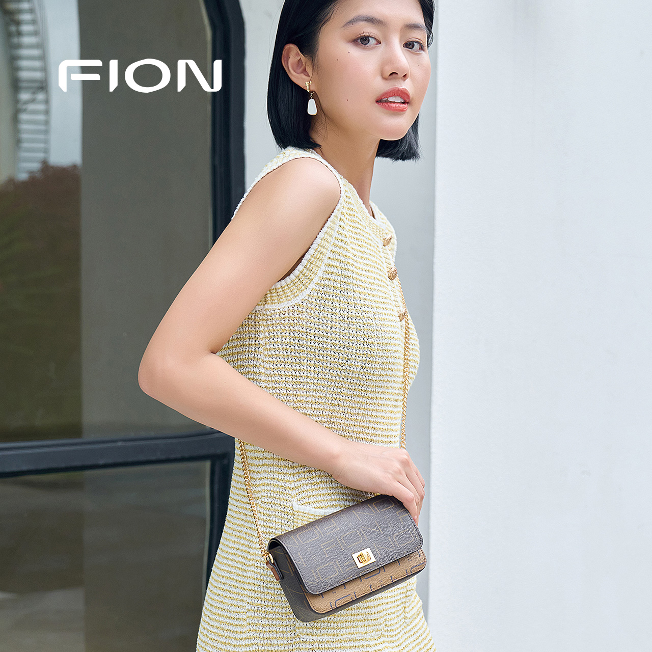 Fion/菲安妮老花小方包复古迷你手机包休闲轻便单肩斜挎链条包女-图2