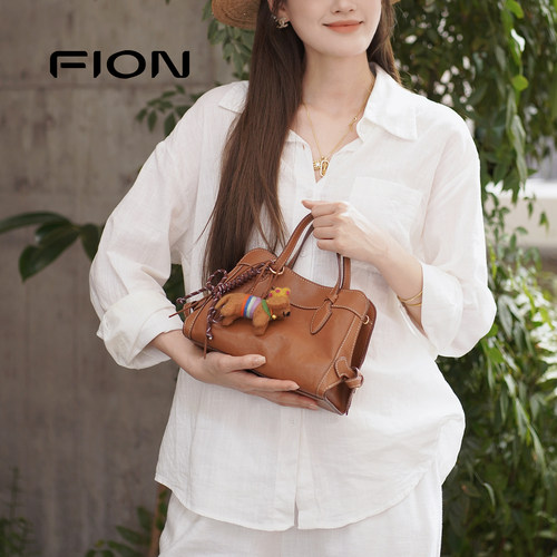 FION菲安妮官方植鞣皮托特包新款真皮手提包包女小众单肩斜挎包 - 图1