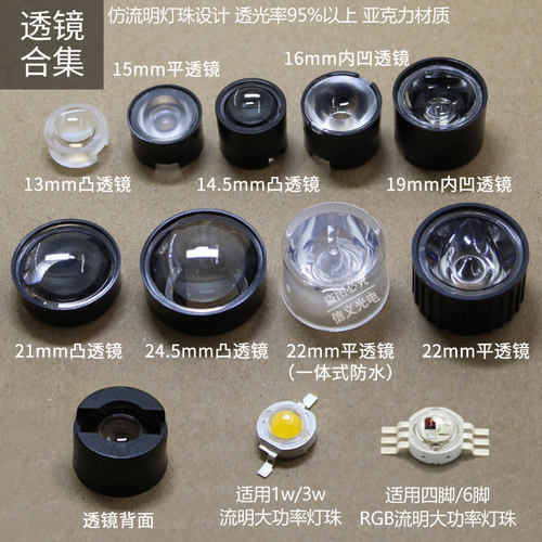 1w3w灯珠LED聚光流明透镜13 15 17 20 22mm防水rgb10 30120度凸镜 - 图0