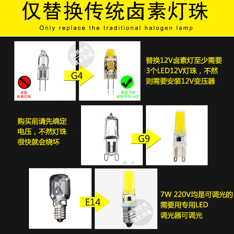 g4 led灯珠12V3W插脚小灯泡 G9可调光灯泡e14小螺口灯泡 卤素灯泡 - 图2