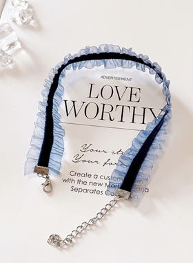 Yolo星球蕾丝花边网纱项链甜美少女丝绒锁骨链choker复古宽颈链