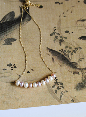 原创设计天然淡水珍珠微笑项链紫色珍珠首饰品国风珠宝包金项链