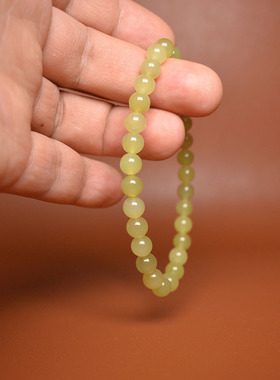 卡6且末金山矿黄口玉圆珠子手串