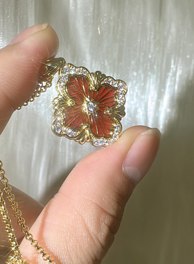 红珐琅四叶草项链春节添喜千金感