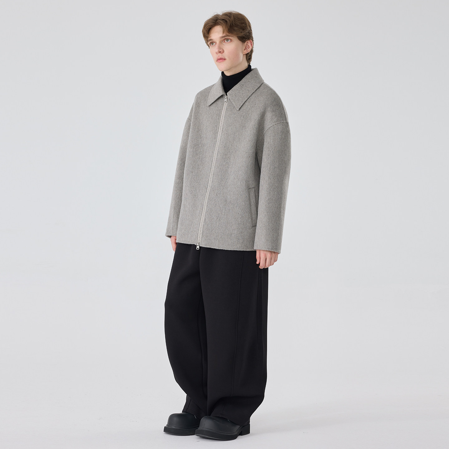 冬季新款男士翻领双面羊毛大衣外套宽松休闲百搭呢子拉链上衣男潮,淘宝优惠券,粉丝福利购,淘宝优惠卷