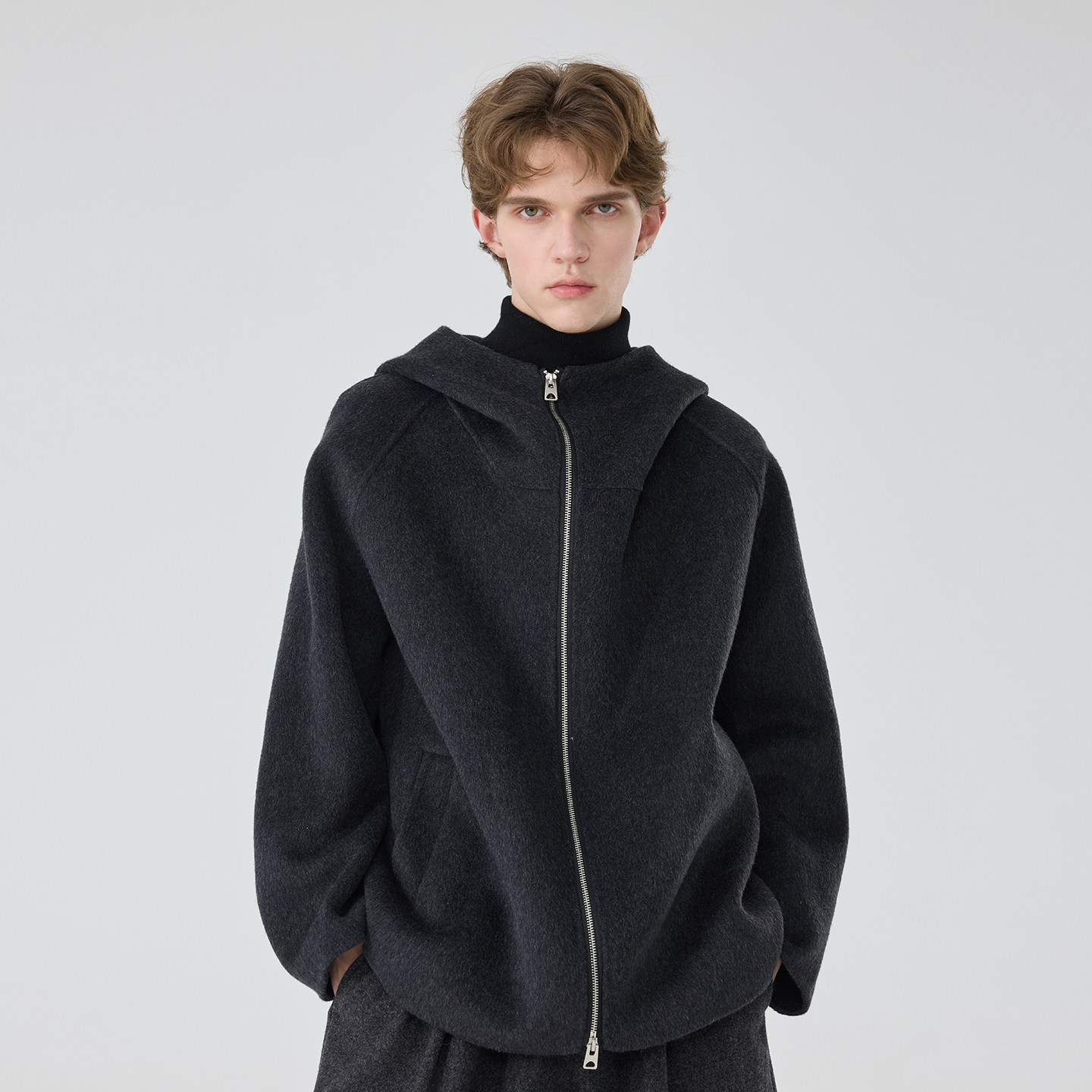 冬季原创设计师款男士休闲简约宽松短款双面羊毛连帽大衣外套,淘宝优惠券,粉丝福利购,淘宝优惠卷