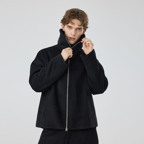 冬季新款短款毛呢夹克外套男士拉链宽松时尚高领羊毛呢子外套潮流 - 图2