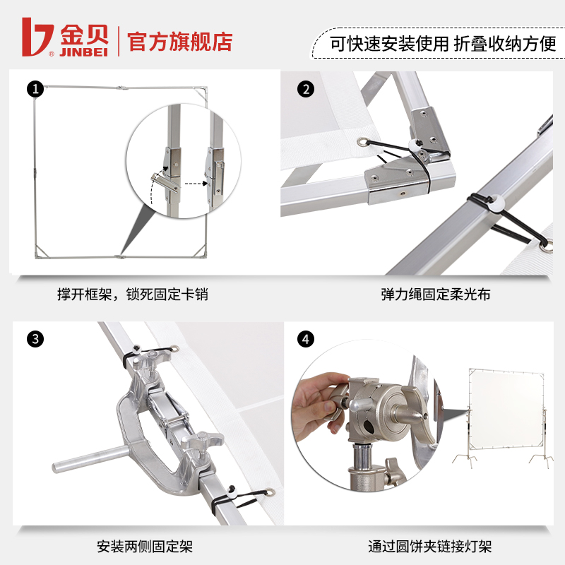 金贝1.5m/2.4m/3m摄影影视大型柔光屏天幕可折叠摄影器材专业摄影棚拍照拍摄柔光道具HD-300/240/1.5*2.1-图3