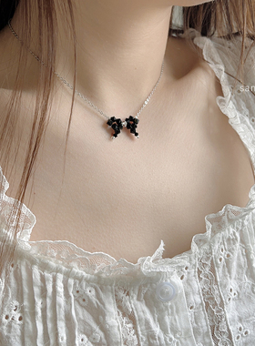 温柔紫色蝴蝶结水晶串珠项链