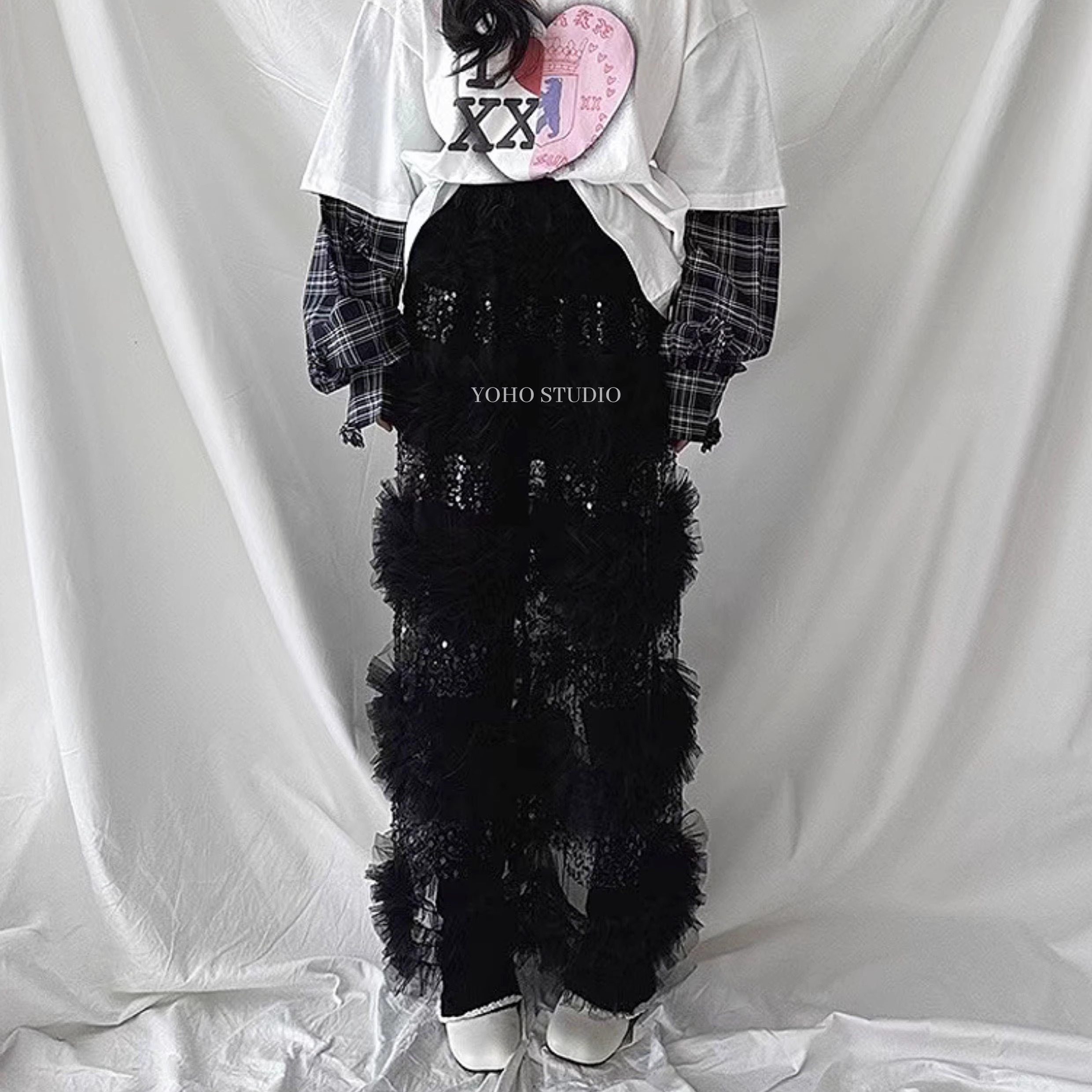 韩国东大门仙女裙松紧腰纱网荷叶边亮片蛋糕半身裙长裙子,淘宝优惠券,粉丝福利购,淘宝优惠卷