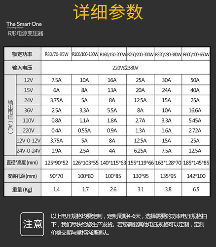 定做R型变压器400W500W600W R600 380B220V转12V24V48V110V220V - 图2