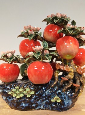 陶然自得客厅陶瓷摆件苹果桃子