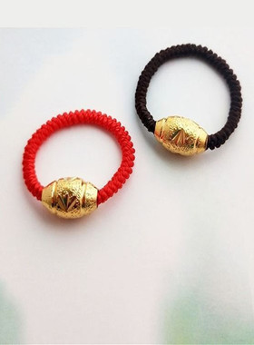 沙金戒指现货红绳转运珠戒指小众高级手工指环文艺编织情侣戒