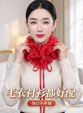 2026新款网红同款假领子丝巾网纱