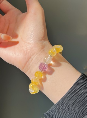 「灿灿金」天然黄胶花手链招财