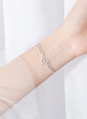 布铃925银双层叶子手链女款礼物