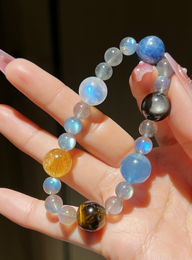 Bling手作水晶饰品直播定制海蓝宝粉水晶黄水晶单圈多圈健康旺运