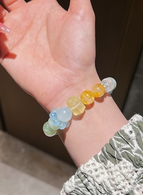 天然绿白岫玉青提奶盖手链