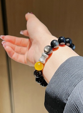 天然金曜石金虎眼石手链男女情侣