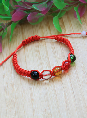 端午节五行珠平结五色线红绳手链