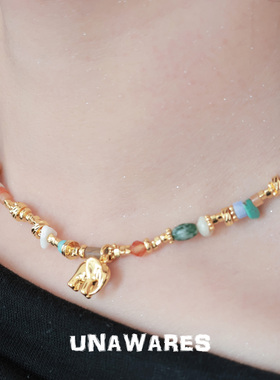 小象天然石串珠锁骨链