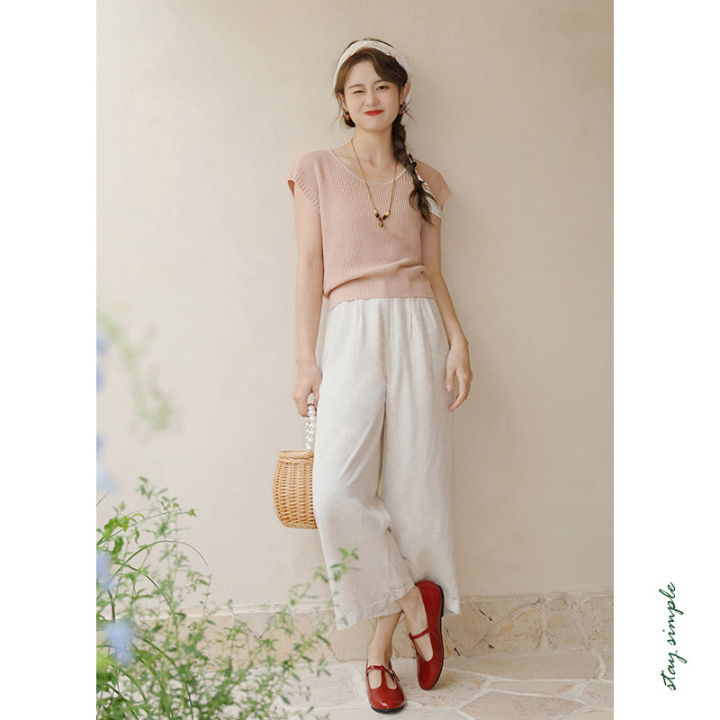 花吉B759粉色休闲垂感宽松针织短袖T恤女2025新款夏圆领无袖上衣,淘宝优惠券,粉丝福利购,淘宝优惠卷