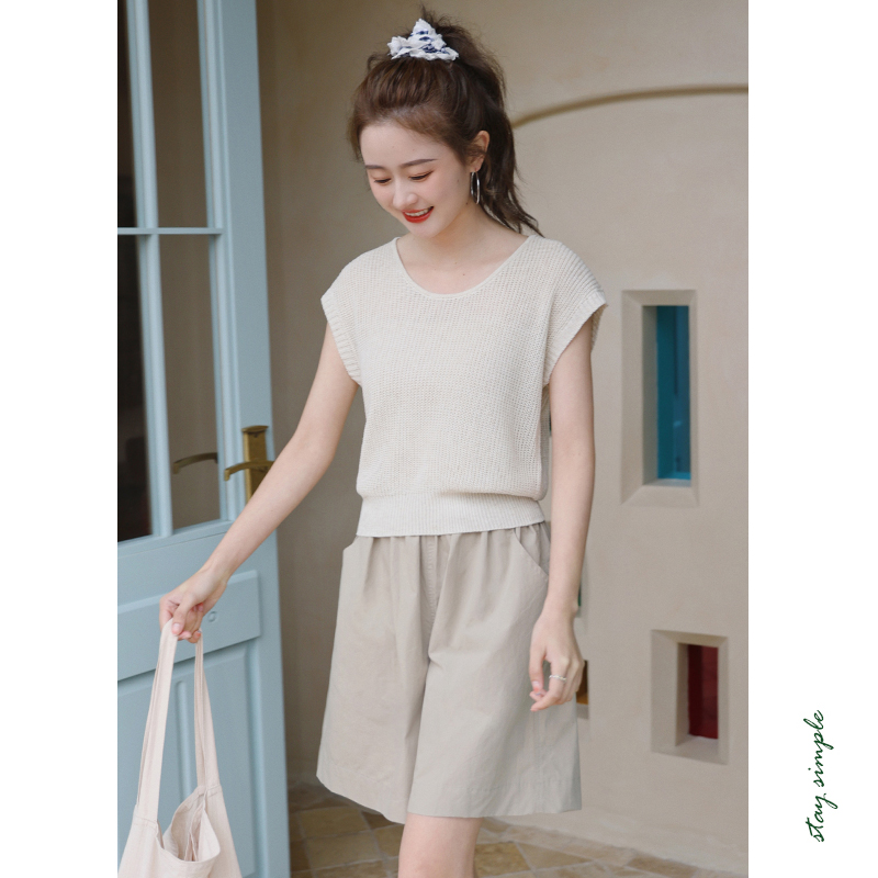 花吉B759粉色休闲垂感宽松针织短袖T恤女2025新款夏圆领无袖上衣,淘宝优惠券,粉丝福利购,淘宝优惠卷