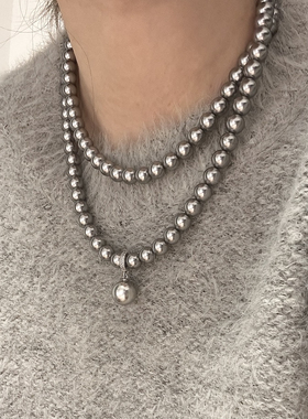 Siaon 双层叠戴真多麻银灰色施家珍珠项链女正圆强光可拆卸2025