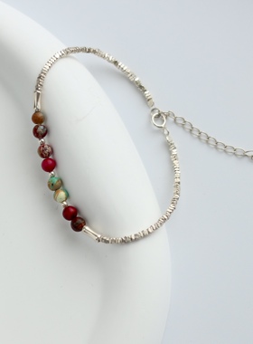 【99元3件】Siaon 原创S925碎银几两天然松石串珠手链纯银重工