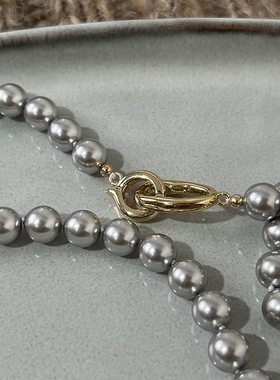 Siaon 真多麻银灰色施家珍珠项链女正圆强光无暇925银镀金扣