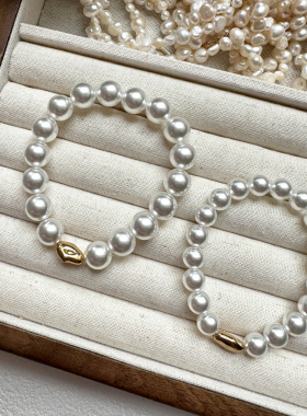 siaon施家珍珠手链精致珍珠白奶油白弹力绳松紧手串轻奢小众手饰