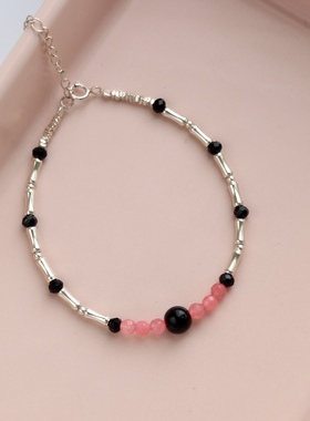 【99元三件】Siaon 设计S925竹节银粉墨串珠黑色手链重工纯银手饰