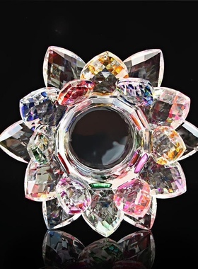 好财气 荷花水杯贡品供水杯 水晶七彩莲花杯 玻璃圣水杯 净水杯