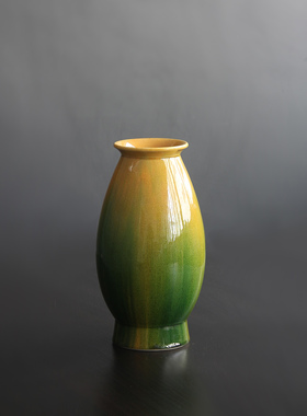日本清水烧作家手工黄绿渐变裂纹釉陶花瓶插花器日式家居赏器摆件