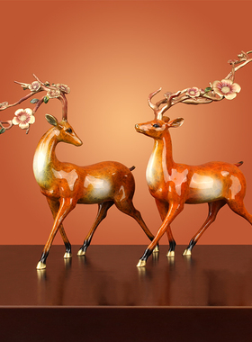 铜鹿摆件纯铜梅花鹿中式装饰礼物