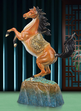 雄心壮志全铜马到成功招财马摆件
