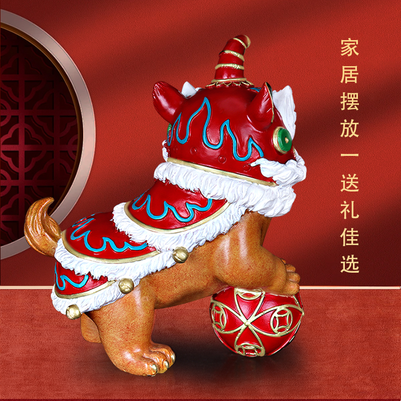 《双狮献瑞》彩铜国潮醒狮摆件舞狮子一对乔迁新家居吉祥贺岁礼物