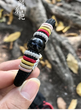 绳结纪黑曜石男女黑绳红绳手链