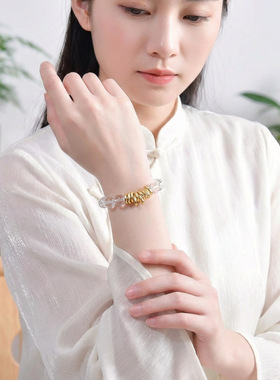 原创设计天然金曜石白水晶盘缠手链新中式缠缠绵绵情侣手串