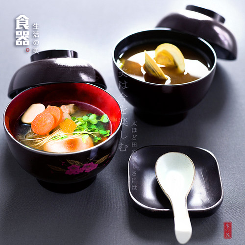 创意日式汤碗带盖面碗商用塑料汤盅泡面碗日韩料理仿瓷餐具小碗 - 图1