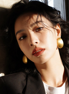 跨境冷淡风蛋壳时尚百搭拉丝椭圆形耳钉欧美夸张个性气质耳环耳饰