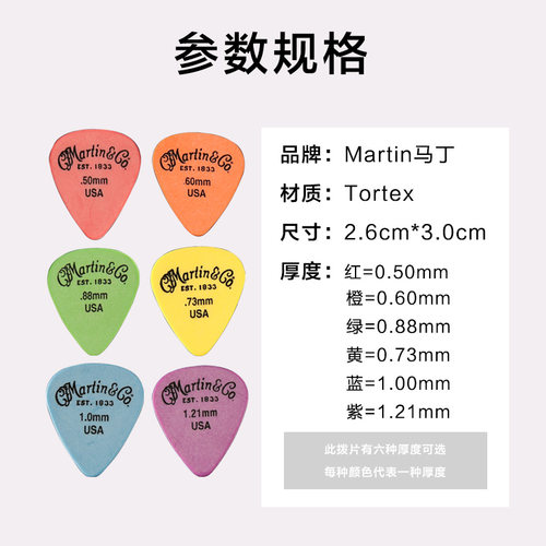 指弹中国 美产正品 Martin 马丁0.46-0.96mm 赛璐珞 磨砂吉他拨片 - 图0