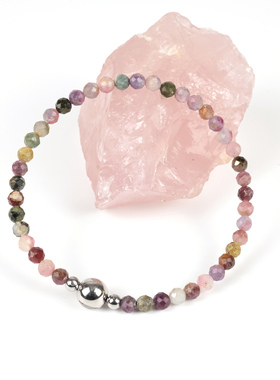 做旧风天然石碧玺手链4mm切面珠子小米珠磁吸扣钛钢不掉色手串