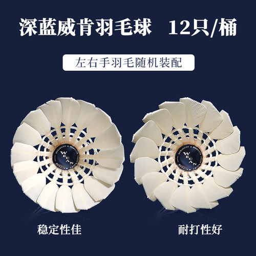 正品深蓝威肯羽毛球耐打鹅毛球馆专业训练比赛用球2/3筒5桶装批发 - 图2