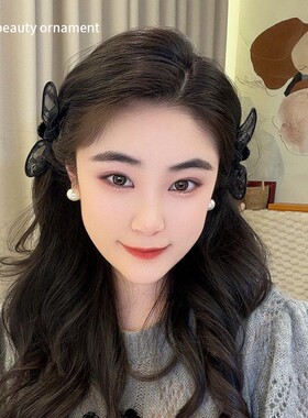 超甜蕾丝兔耳朵蝴蝶结小抓夹前额刘海侧边夹公主头发卡子ins头饰