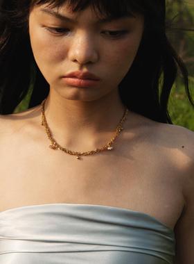 Okkkkbang金色繁花手工编织项链