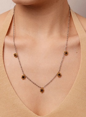 原创极简设黑玛瑙花朵可调节项链