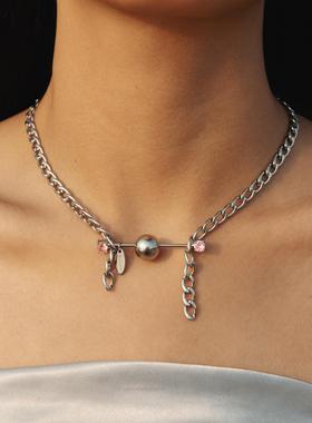 Okkkkbang不规则粉钻圆珠锁骨链