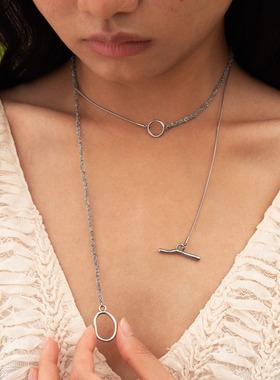 Okkkkbang小众设计叠戴ot扣长链